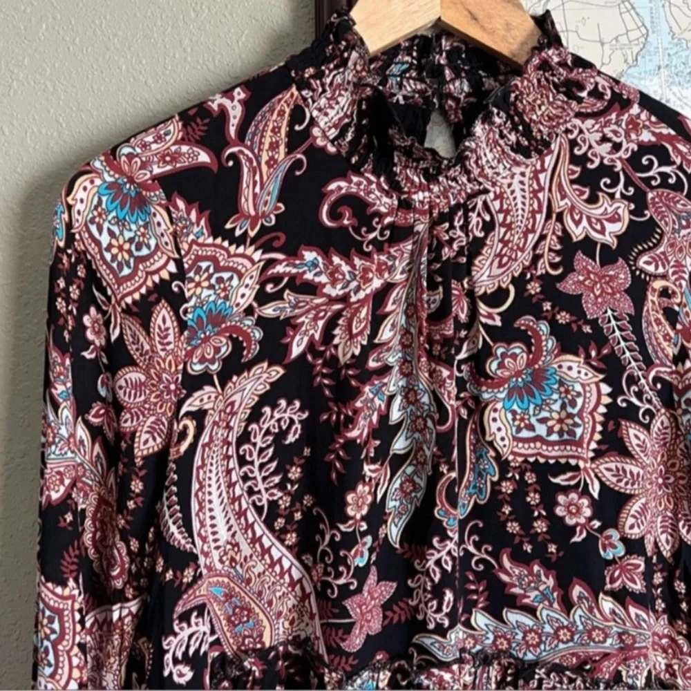 Anthropologie Smocked Neck Cady Paisley Tiered Tunic Dress XS - Picture 15 of 17